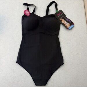 MAIDENFORM Power Players Control Black Thong Bodybriefer Women Large